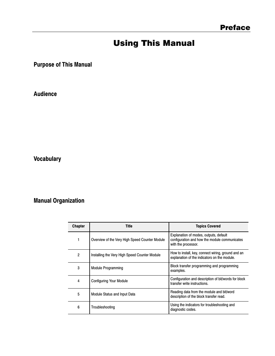Preface, Using this manual | Rockwell Automation 1771-VHSC , D17716.5.74 Very High S User Manual | Page 7 / 80