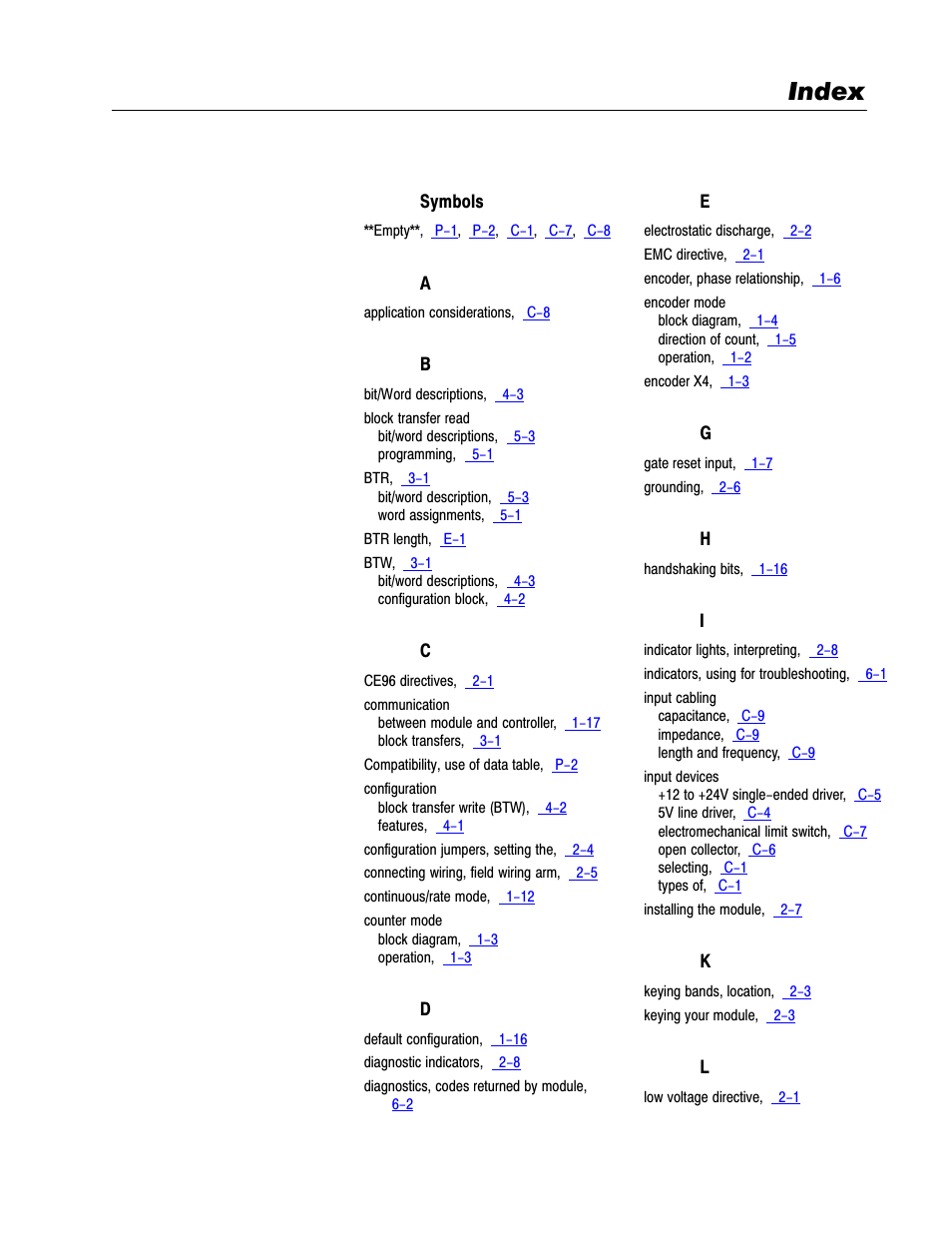 Index | Rockwell Automation 1771-VHSC , D17716.5.74 Very High S User Manual | Page 78 / 80