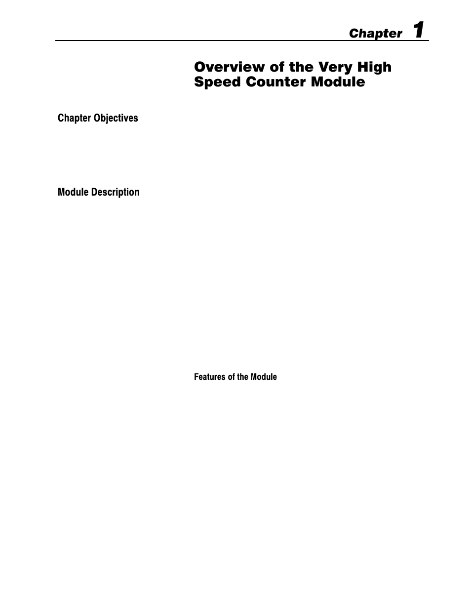1 - overview of the very high speed counter module, Chapter objectives, Module description | Overview of the very high speed counter module, Chapter | Rockwell Automation 1771-VHSC , D17716.5.74 Very High S User Manual | Page 9 / 80