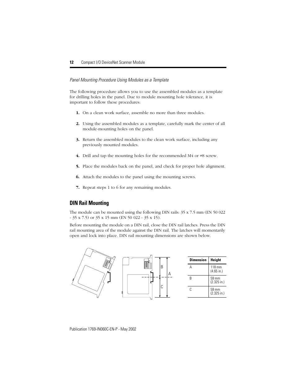 Din rail mounting | Rockwell Automation 1769-SDN Compact I/O DeviceNet Scanner Module Installation Instructions User Manual | Page 12 / 24