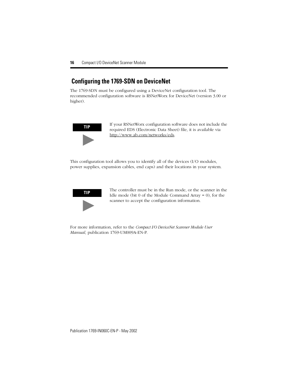 Configuring the 1769-sdn on devicenet | Rockwell Automation 1769-SDN Compact I/O DeviceNet Scanner Module Installation Instructions User Manual | Page 16 / 24
