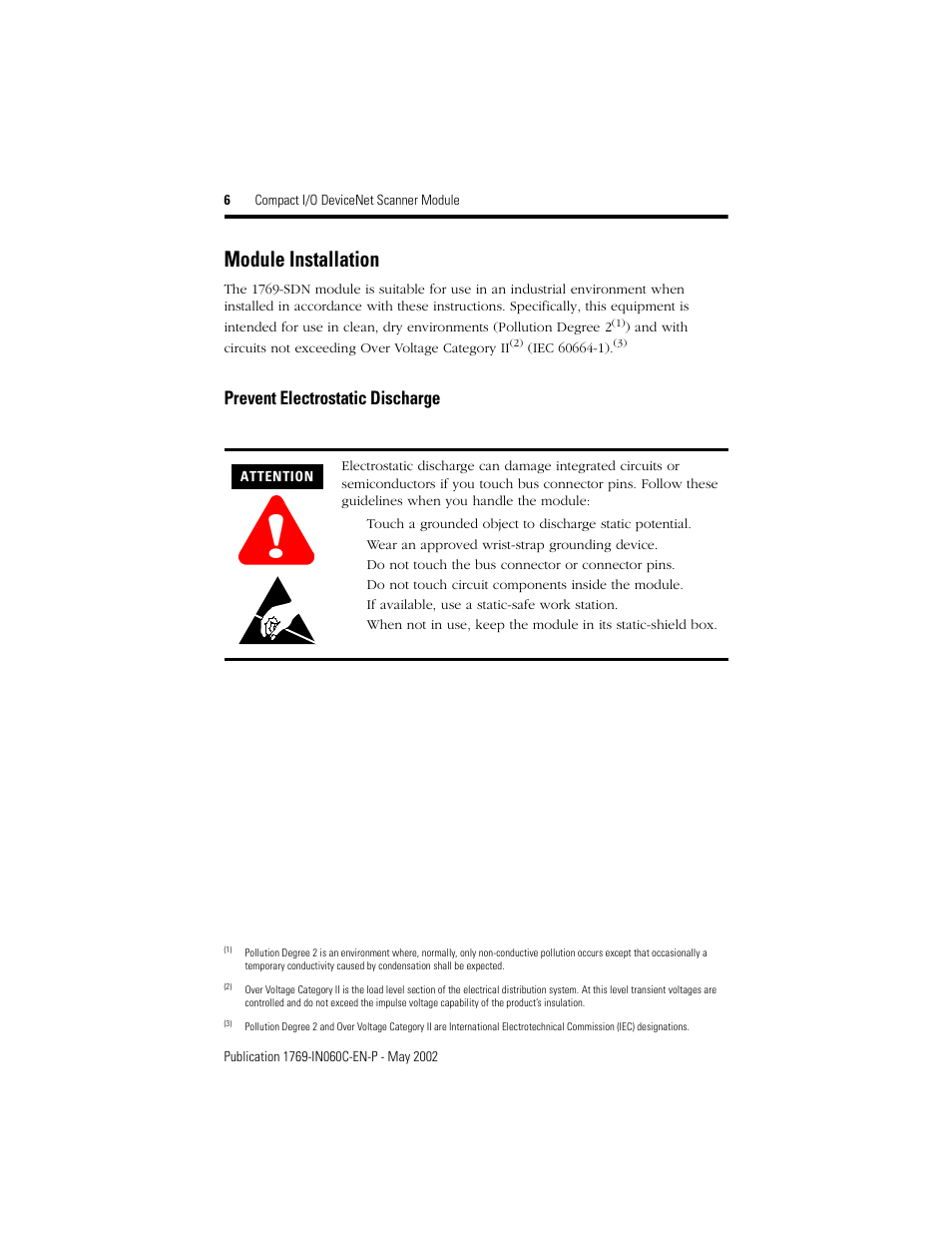Module installation | Rockwell Automation 1769-SDN Compact I/O DeviceNet Scanner Module Installation Instructions User Manual | Page 6 / 24