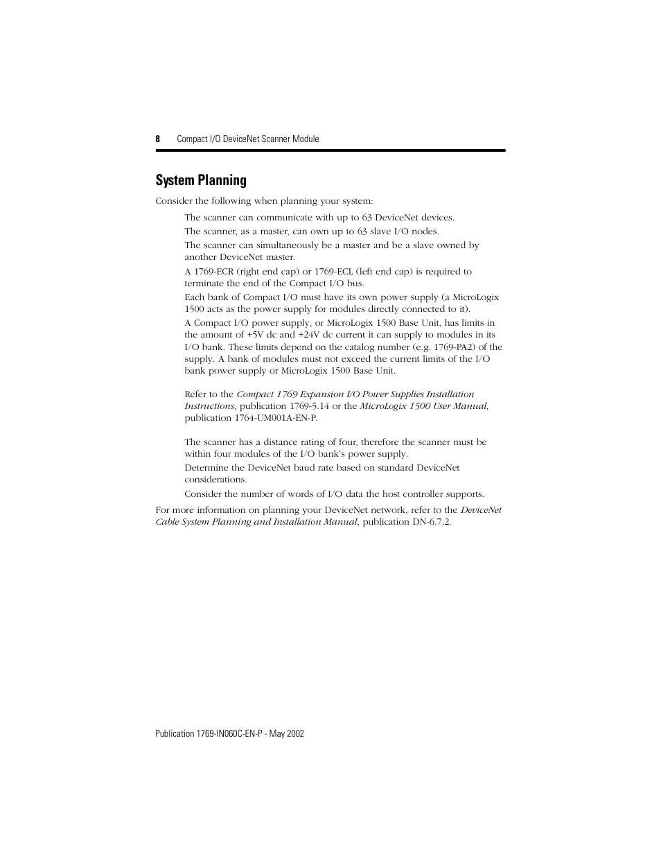 System planning | Rockwell Automation 1769-SDN Compact I/O DeviceNet Scanner Module Installation Instructions User Manual | Page 8 / 24