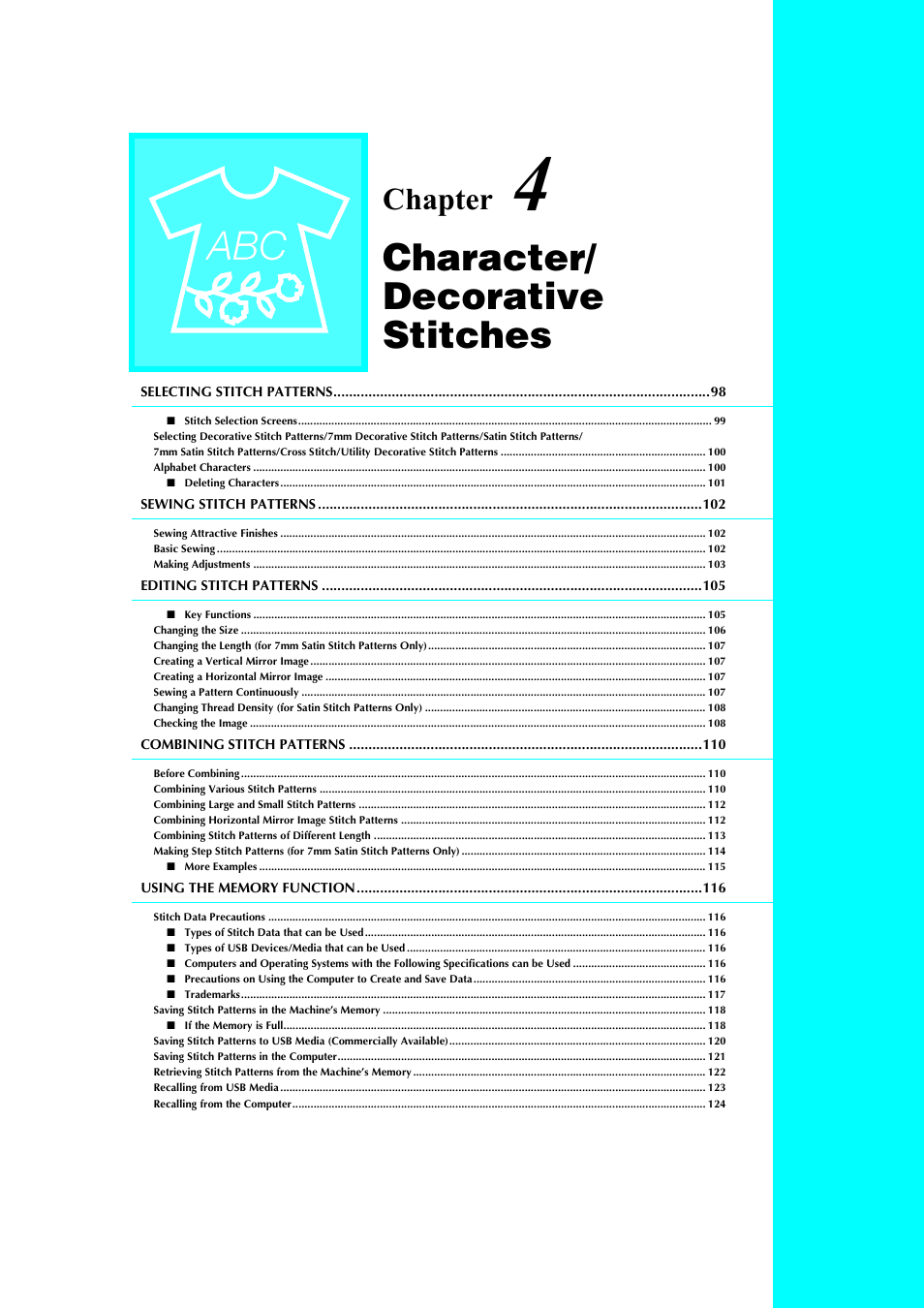 Character/ decorative stitches, Chapter | Brother 882-S90/S91 User Manual | Page 108 / 249