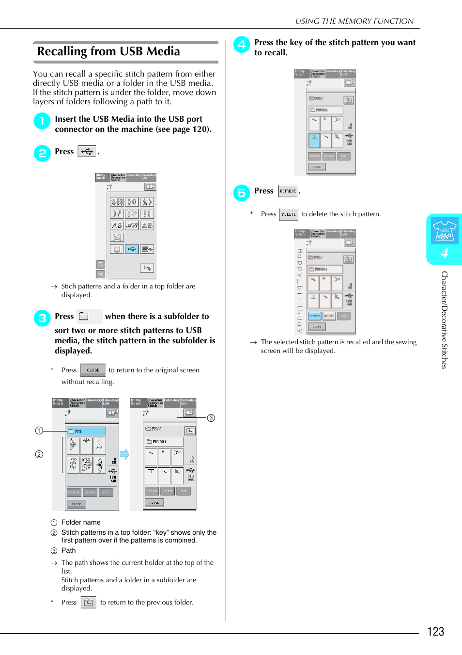 Recalling from usb media | Brother 882-S90/S91 User Manual | Page 134 / 249