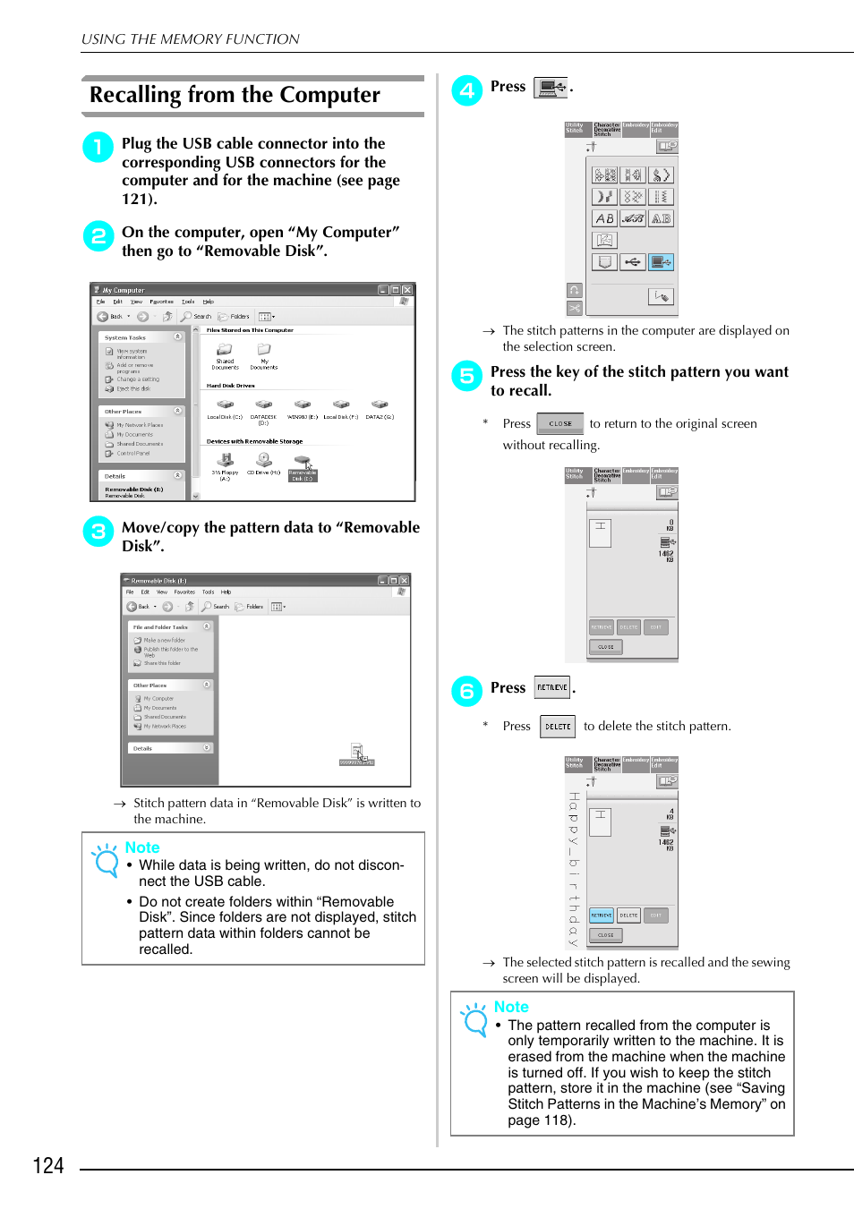 Recalling from the computer | Brother 882-S90/S91 User Manual | Page 135 / 249