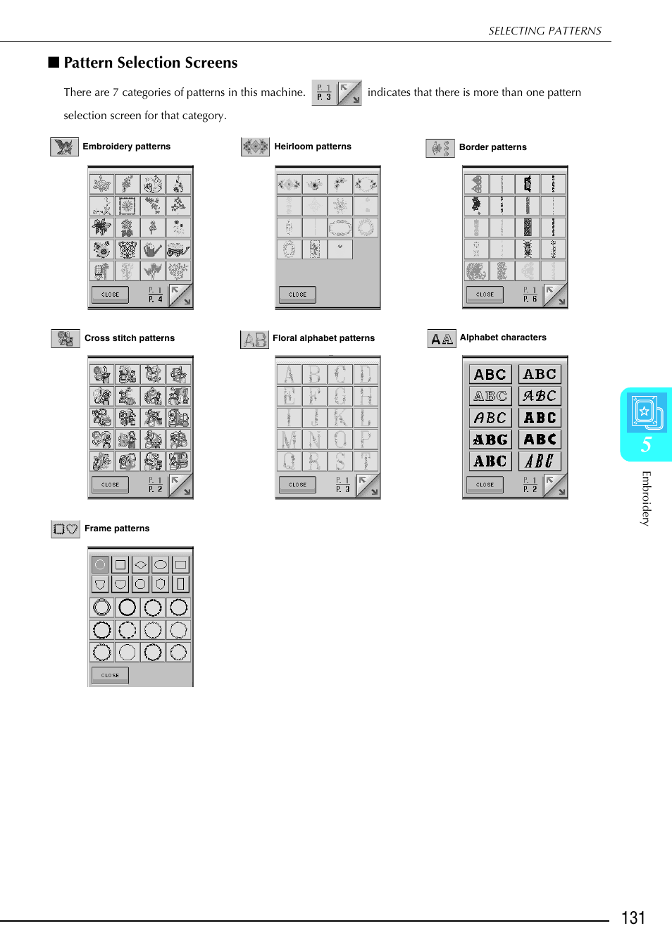 Pattern selection screens | Brother 882-S90/S91 User Manual | Page 142 / 249