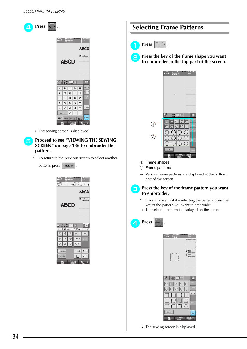 Selecting frame patterns | Brother 882-S90/S91 User Manual | Page 145 / 249