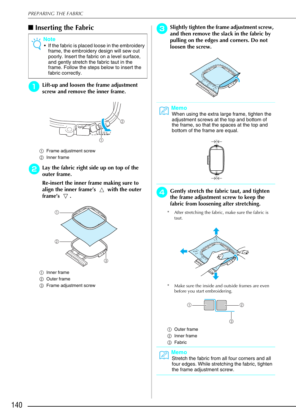 Inserting the fabric | Brother 882-S90/S91 User Manual | Page 151 / 249