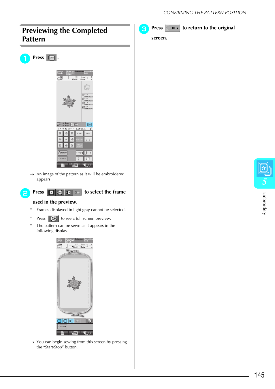 Previewing the completed pattern | Brother 882-S90/S91 User Manual | Page 156 / 249