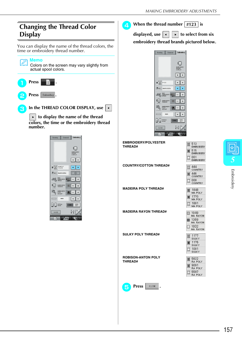 Changing the thread color display | Brother 882-S90/S91 User Manual | Page 168 / 249