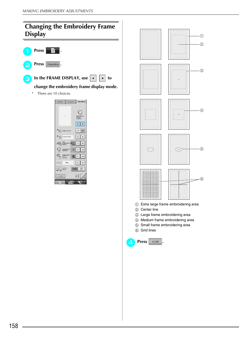 Changing the embroidery frame display | Brother 882-S90/S91 User Manual | Page 169 / 249