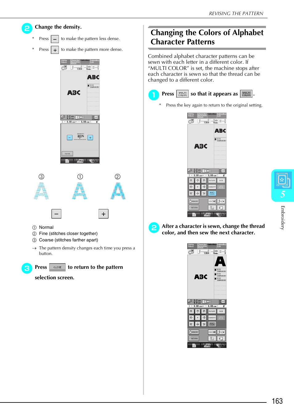 Changing the colors of alphabet character patterns | Brother 882-S90/S91 User Manual | Page 174 / 249