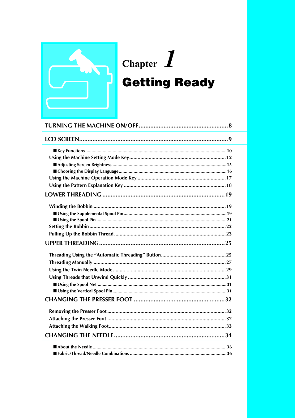 Getting ready, Chapter | Brother 882-S90/S91 User Manual | Page 18 / 249