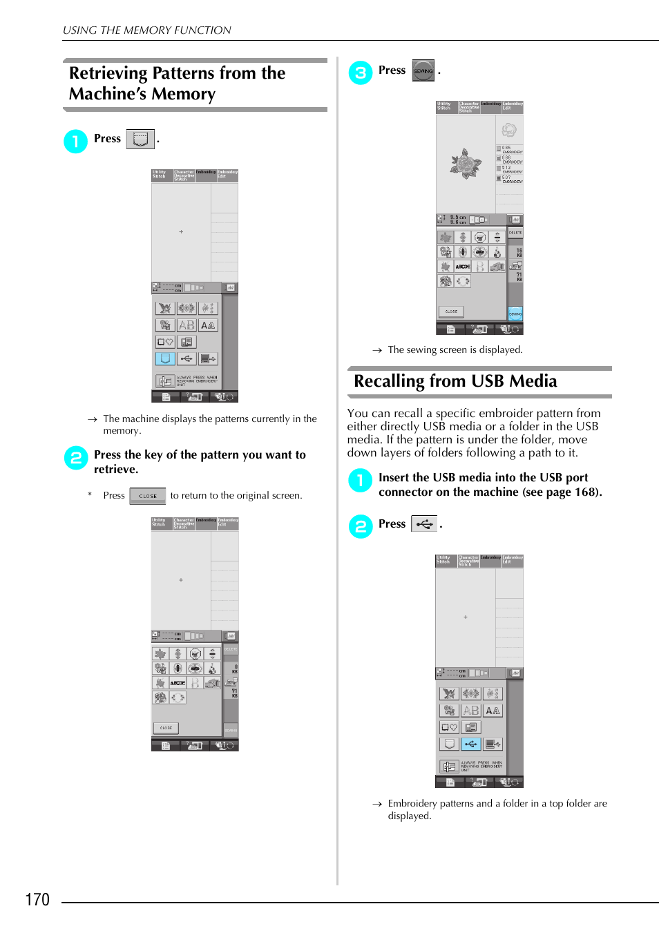 Recalling from usb media | Brother 882-S90/S91 User Manual | Page 181 / 249