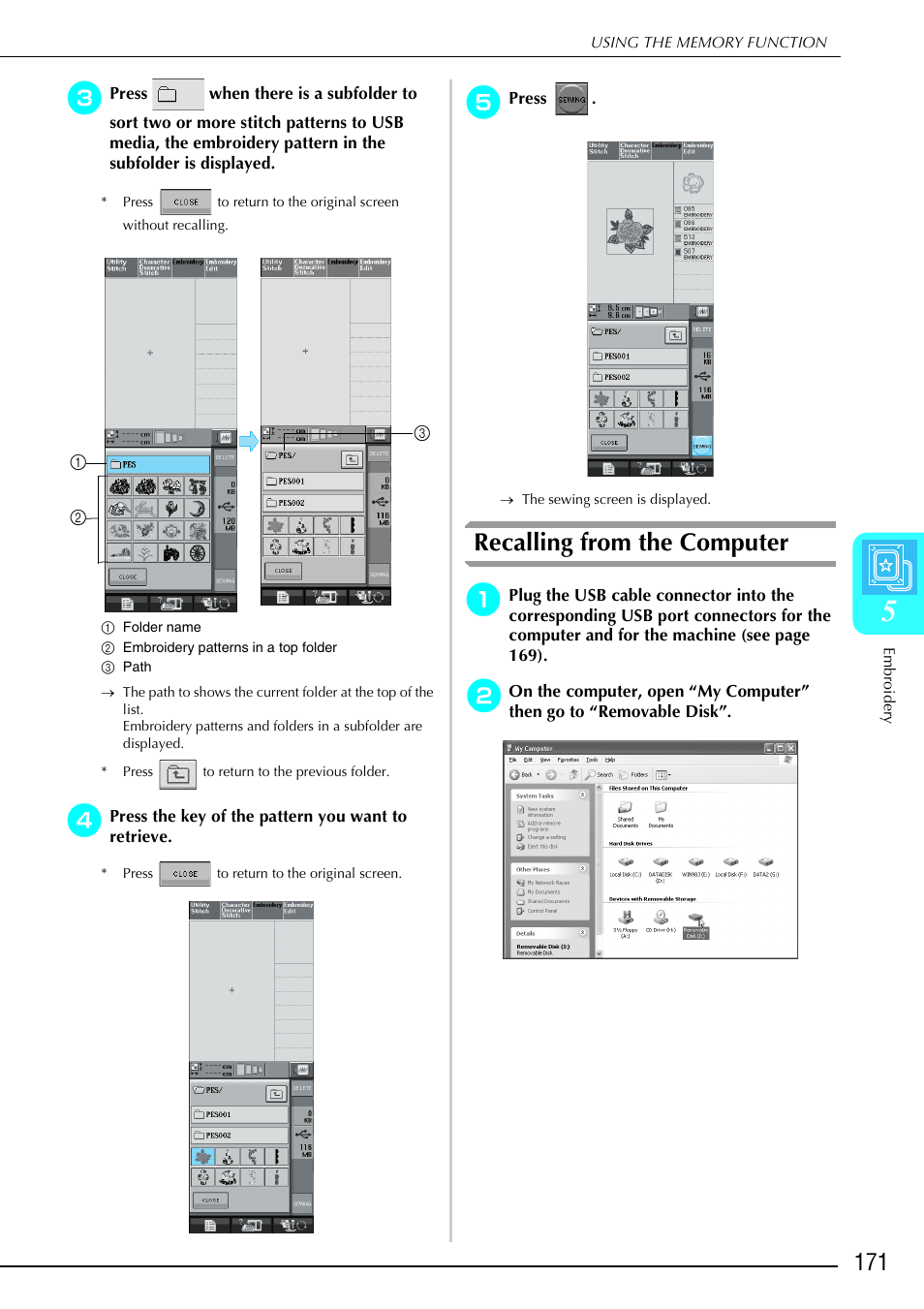 Recalling from the computer | Brother 882-S90/S91 User Manual | Page 182 / 249