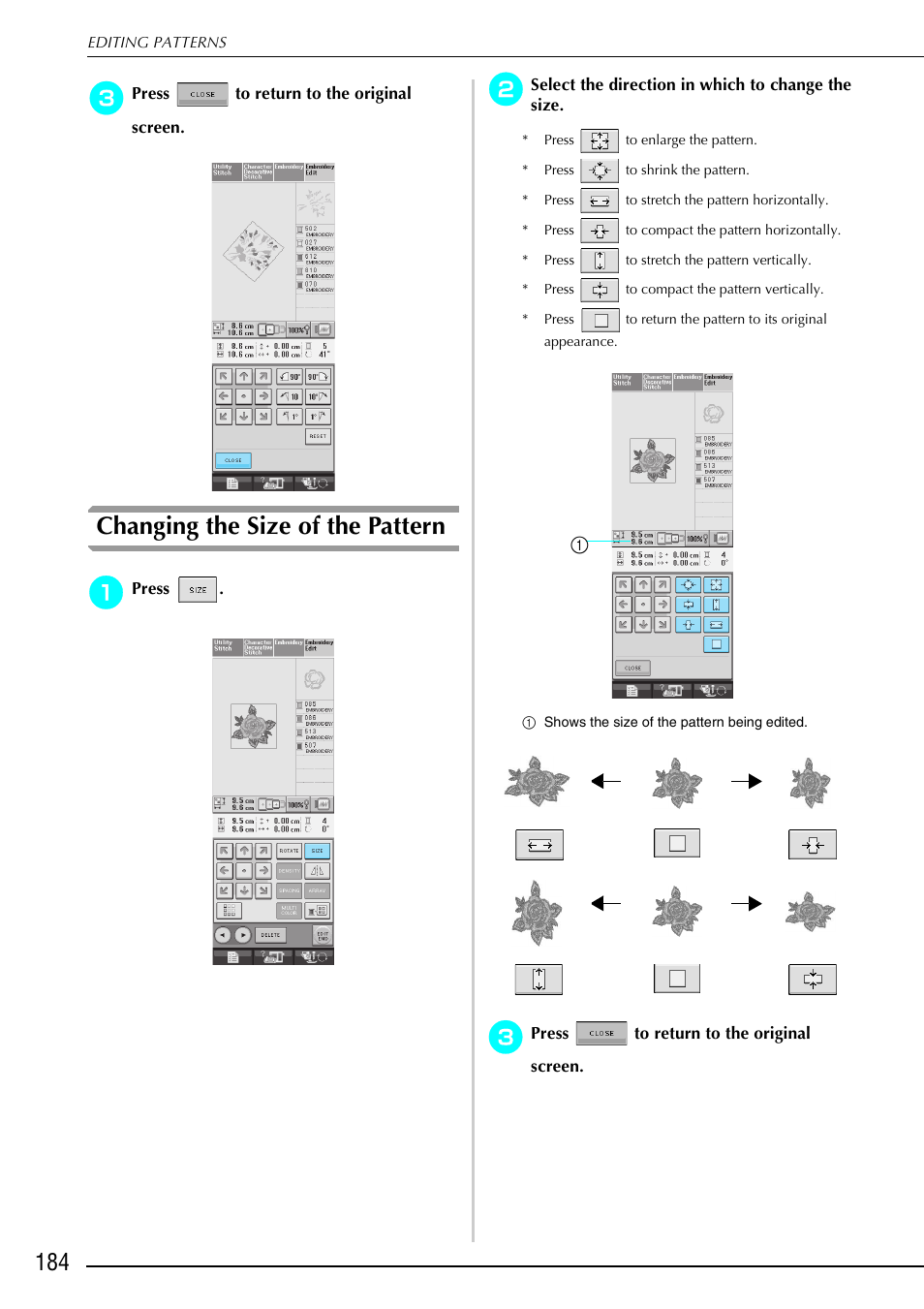 Changing the size of the pattern | Brother 882-S90/S91 User Manual | Page 195 / 249