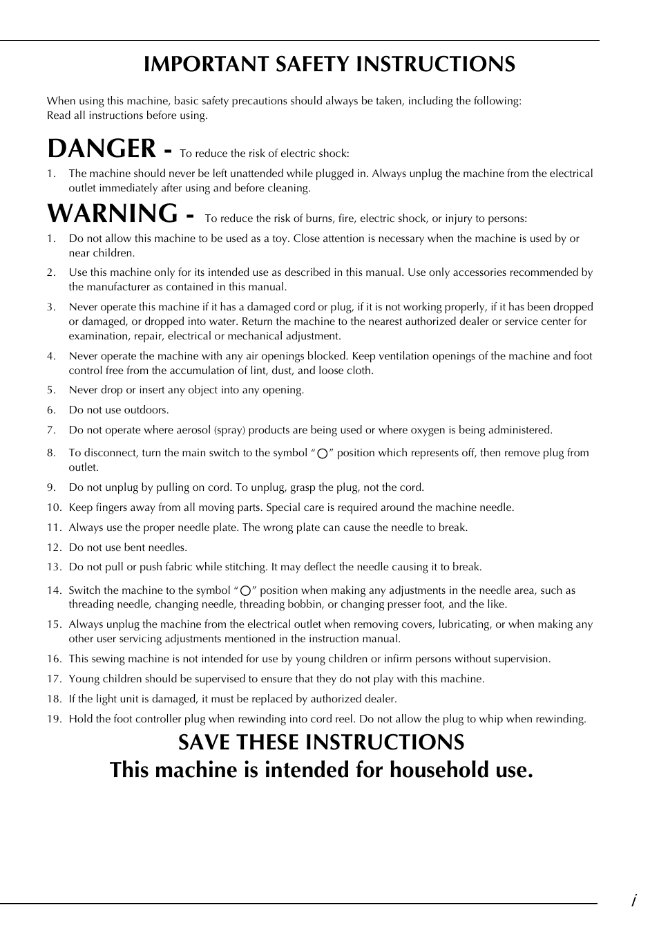 Danger, Warning, Important safety instructions | Brother 882-S90/S91 User Manual | Page 2 / 249