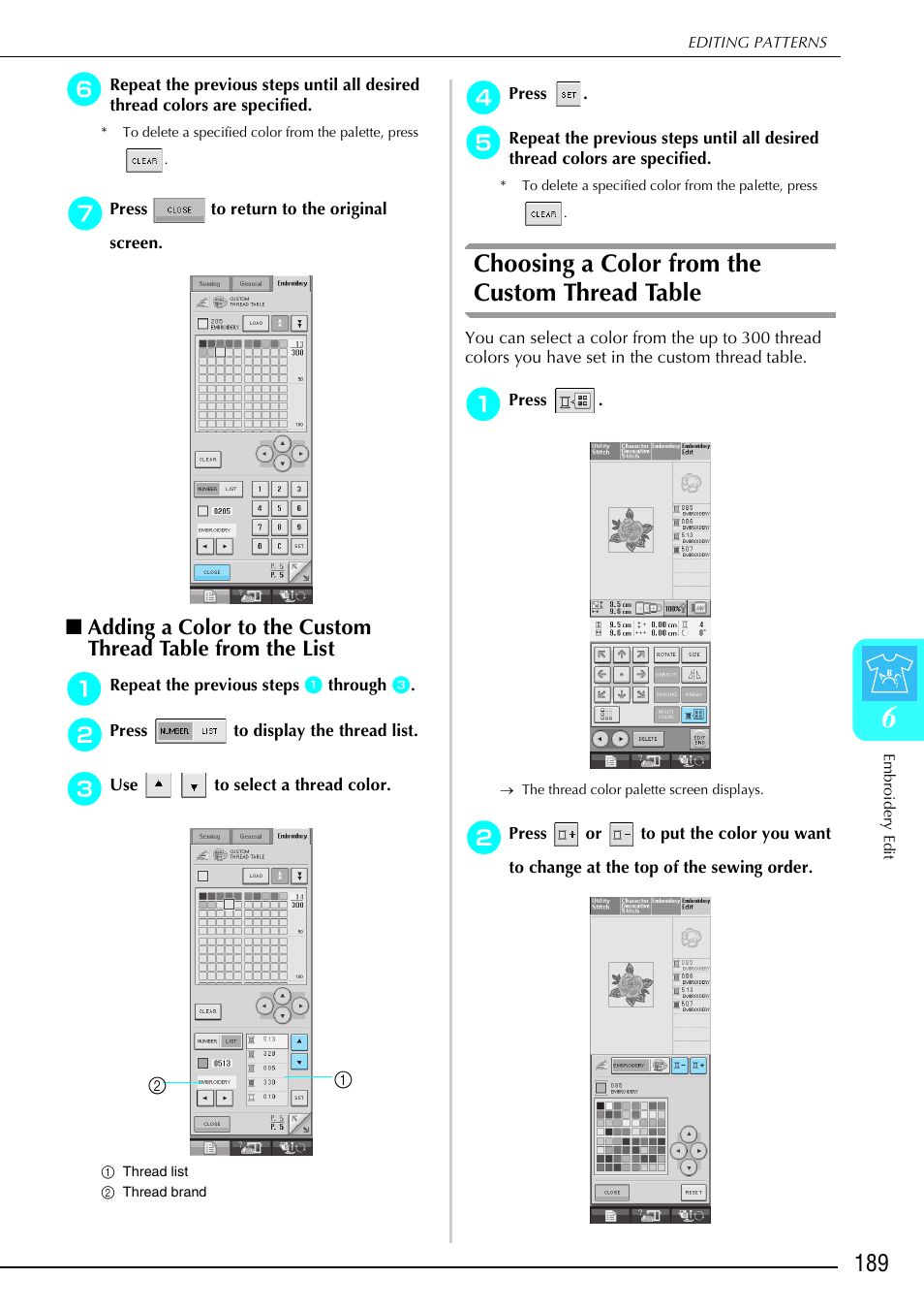 Choosing a color from the custom thread table | Brother 882-S90/S91 User Manual | Page 200 / 249