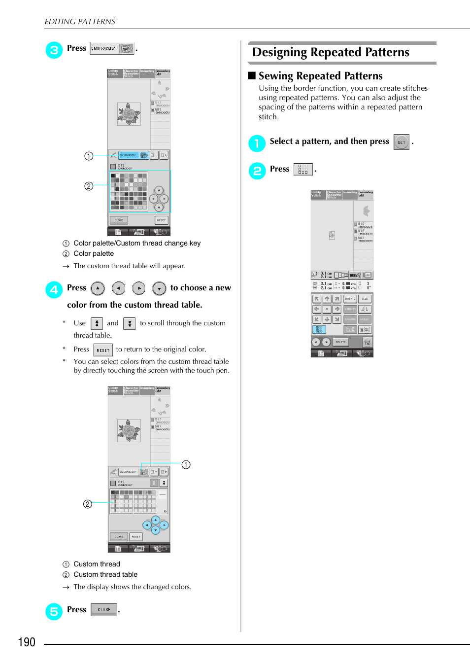 Designing repeated patterns, Sewing repeated patterns | Brother 882-S90/S91 User Manual | Page 201 / 249
