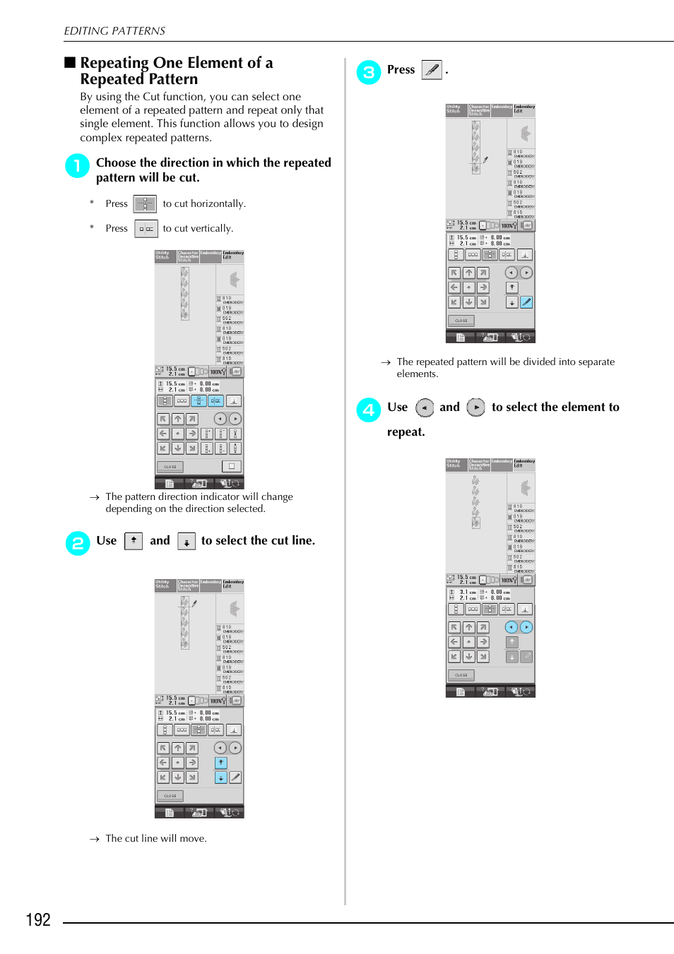 Repeating one element of a repeated pattern | Brother 882-S90/S91 User Manual | Page 203 / 249