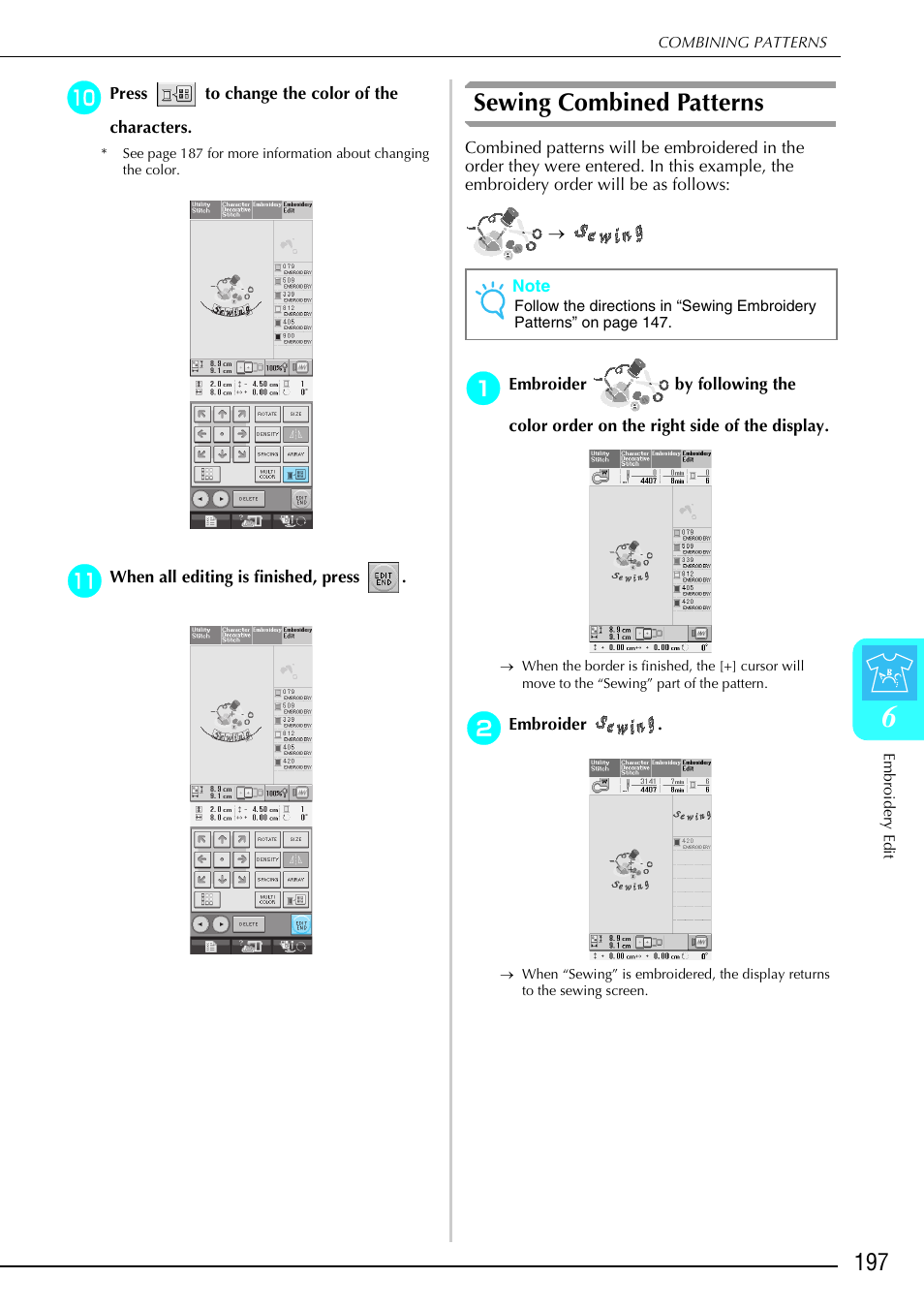 Sewing combined patterns | Brother 882-S90/S91 User Manual | Page 208 / 249