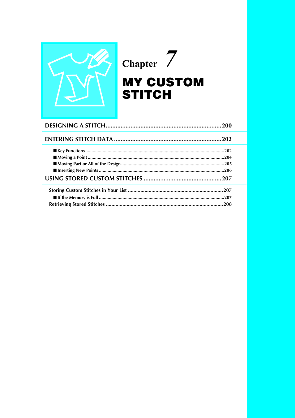My custom stitch, Chapter | Brother 882-S90/S91 User Manual | Page 210 / 249