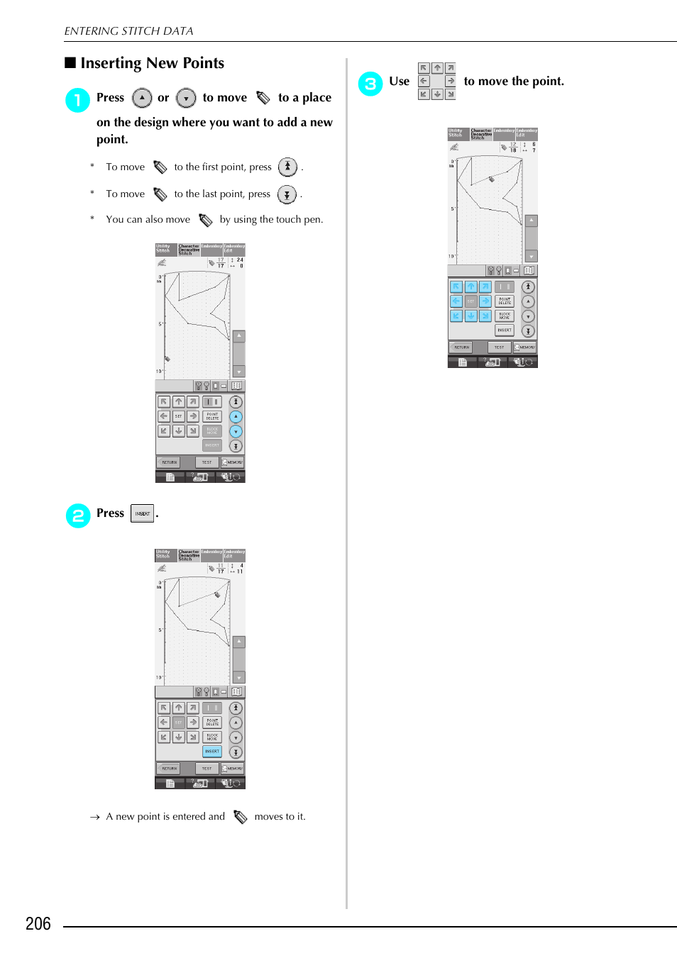 Inserting new points | Brother 882-S90/S91 User Manual | Page 217 / 249