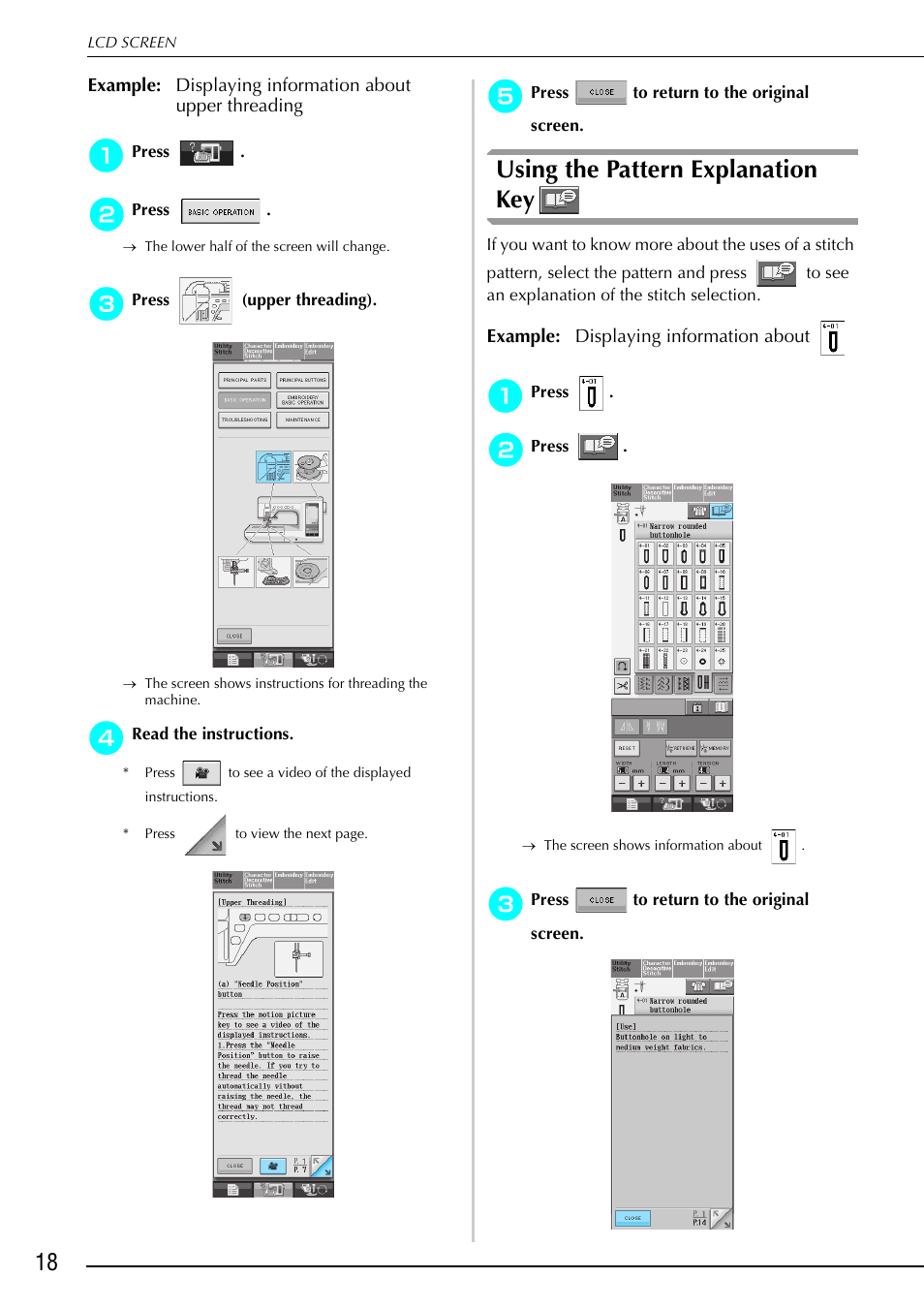 Using the pattern explanation key | Brother 882-S90/S91 User Manual | Page 29 / 249