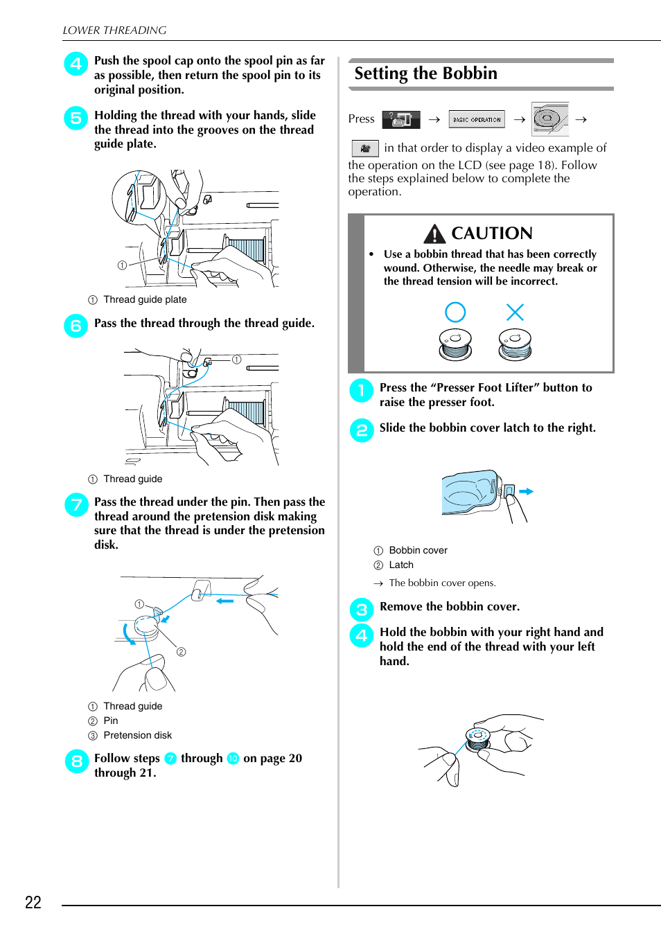 Setting the bobbin, Caution | Brother 882-S90/S91 User Manual | Page 33 / 249