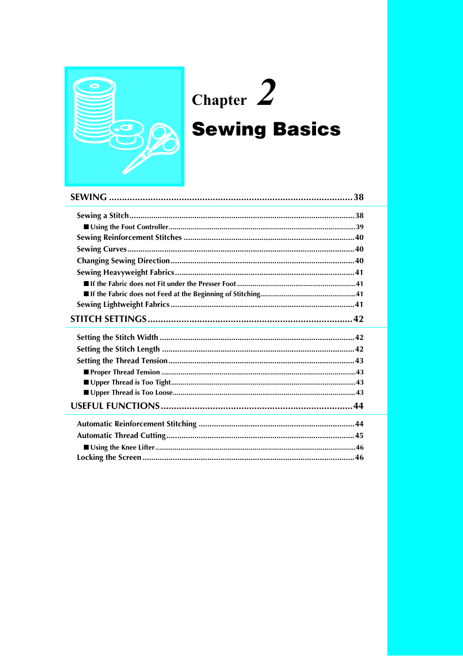 Sewing basics, Chapter | Brother 882-S90/S91 User Manual | Page 48 / 249