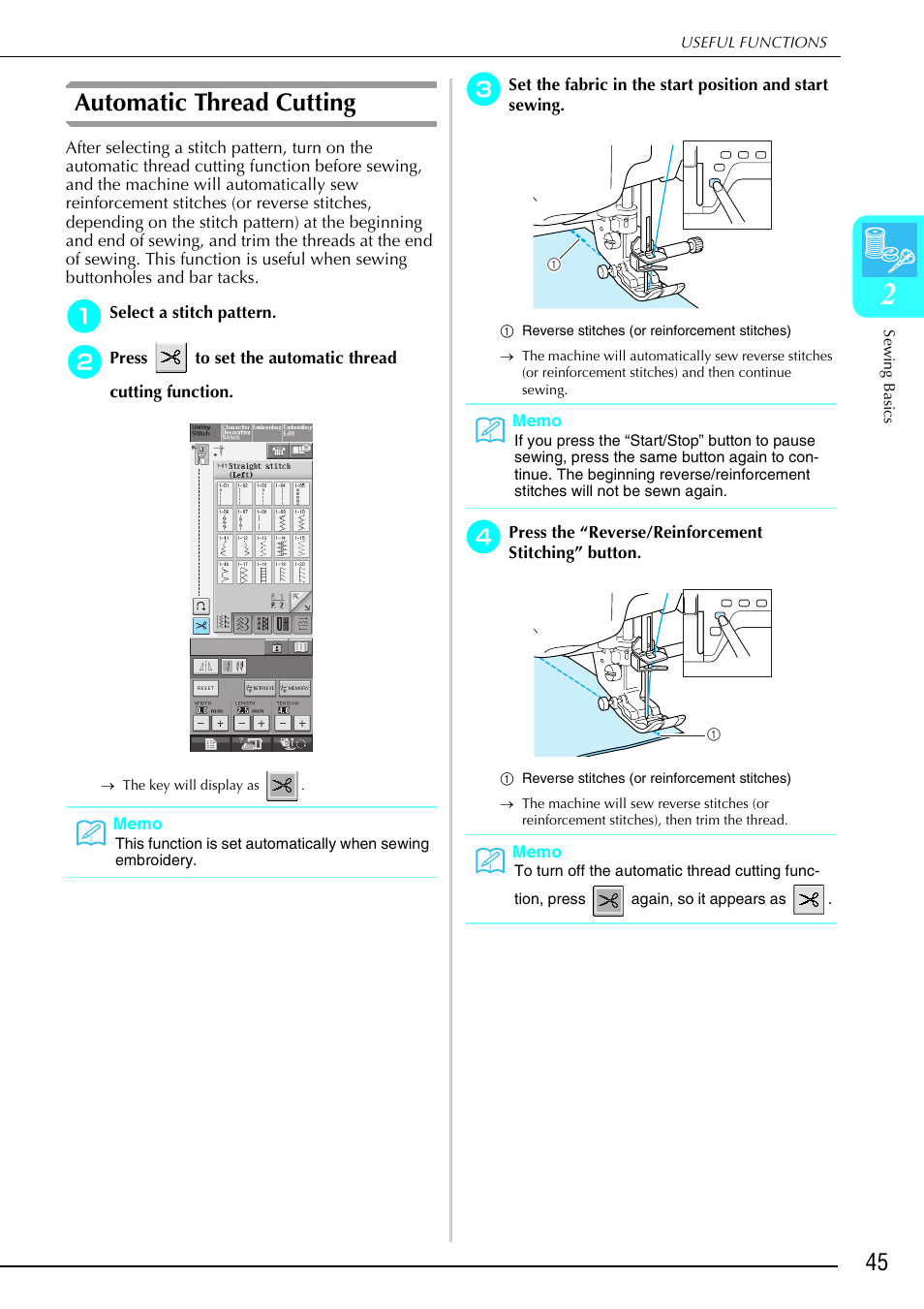 Automatic thread cutting | Brother 882-S90/S91 User Manual | Page 56 / 249