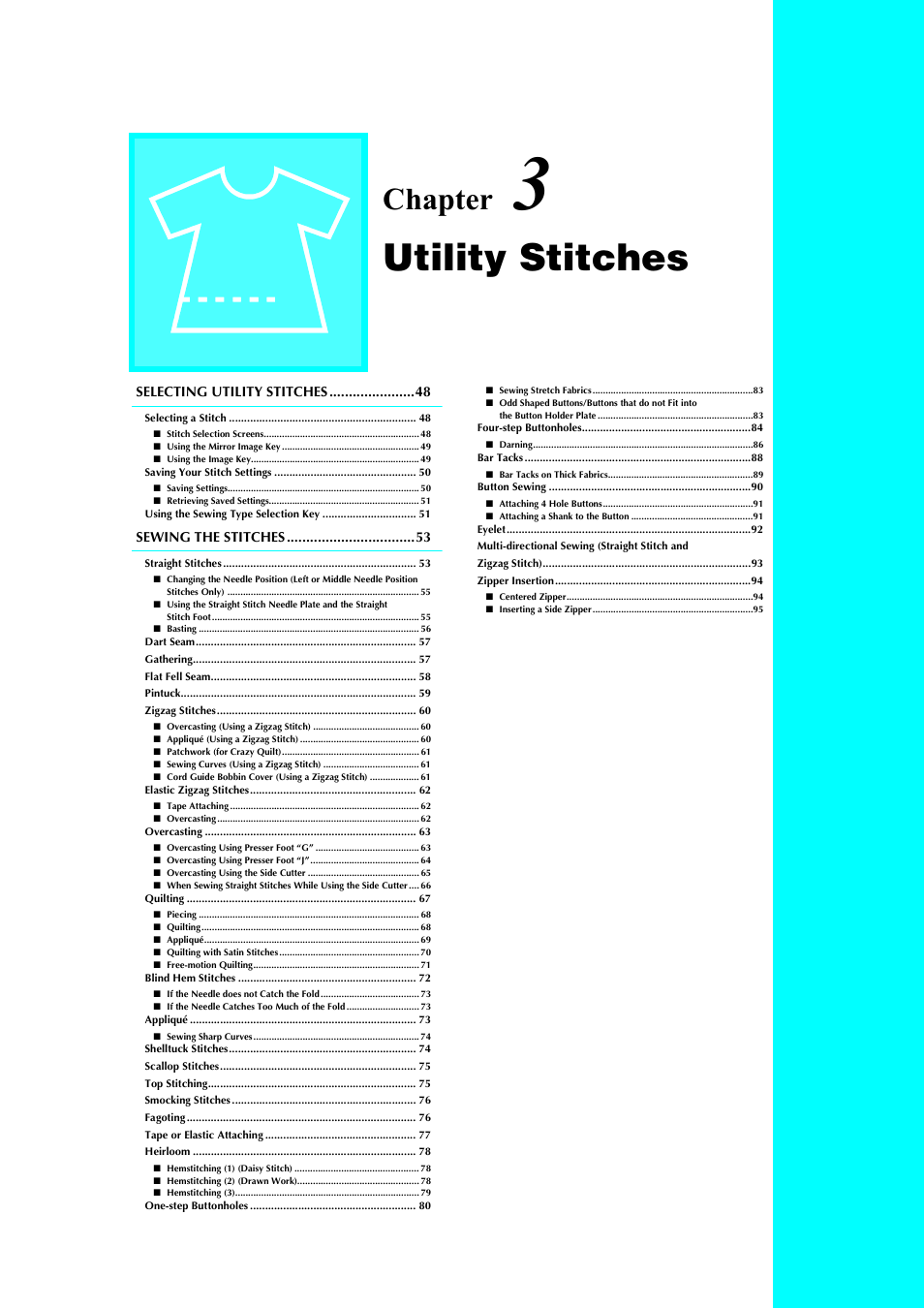 Utility stitches, Chapter | Brother 882-S90/S91 User Manual | Page 58 / 249