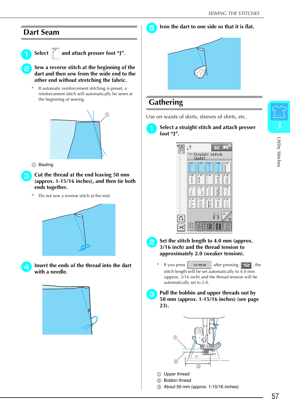 Dart seam, Gathering | Brother 882-S90/S91 User Manual | Page 68 / 249