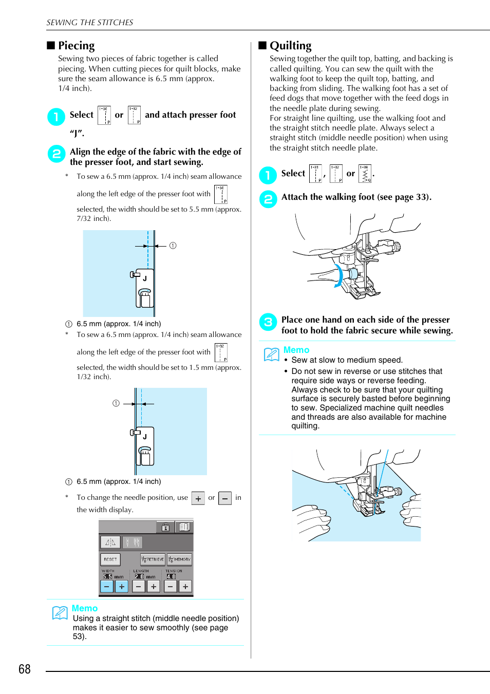 Piecing, Quilting | Brother 882-S90/S91 User Manual | Page 79 / 249