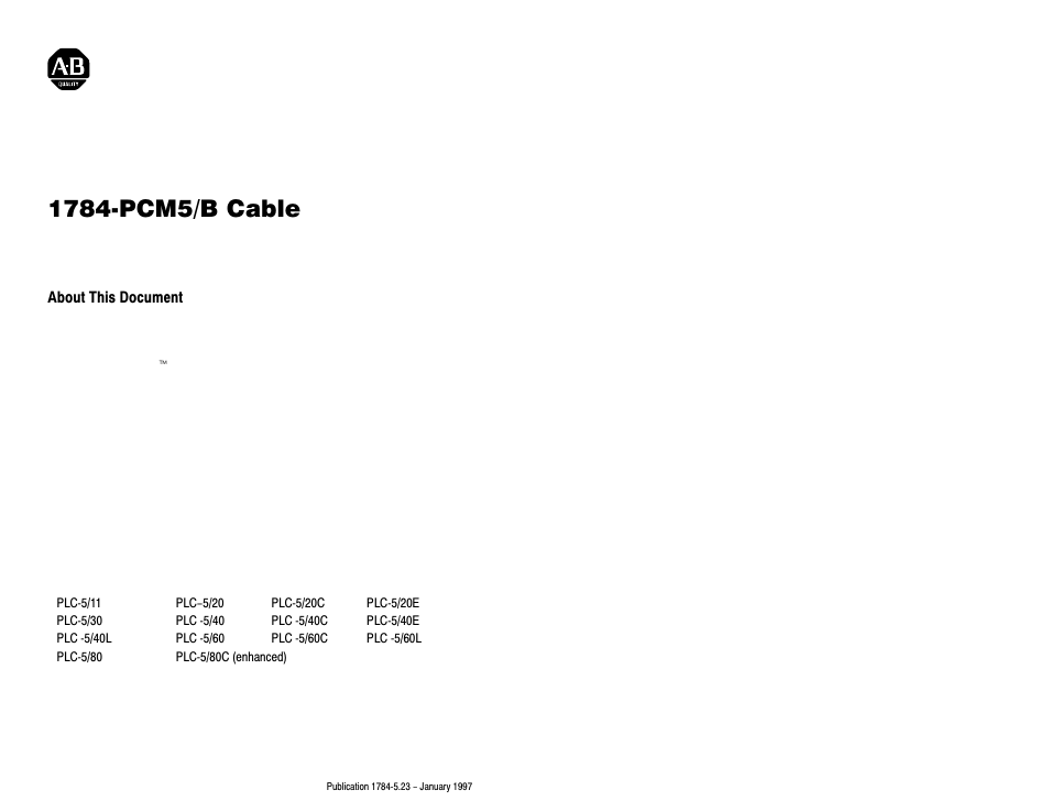 Rockwell Automation 1784-PCM5/B CABLE Installation Instructions User Manual | 8 pages