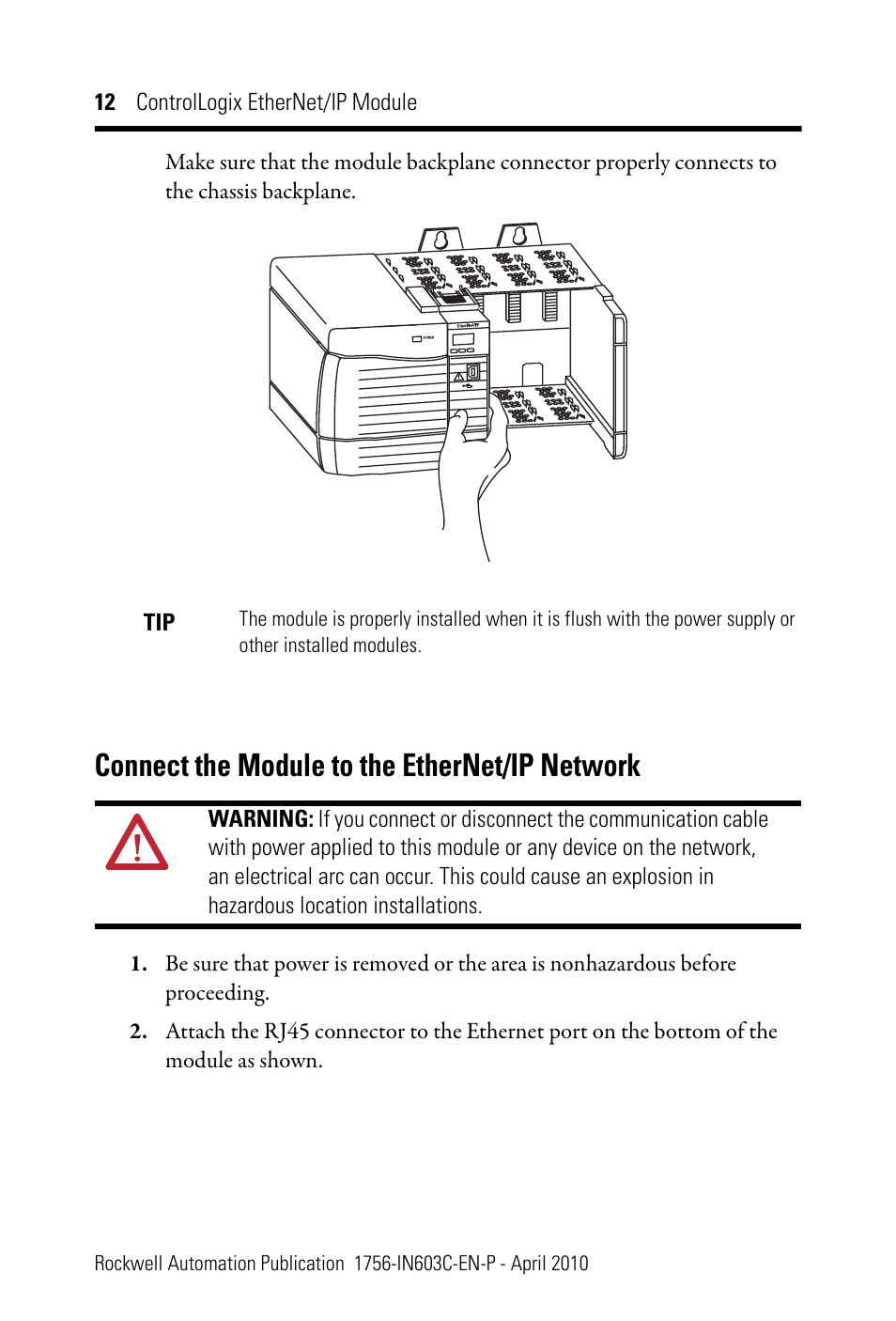 Connect the module to the ethernet/ip network | Rockwell Automation 1756-EN2T ControlLogix EtherNet/IP Module Installation Instructions User Manual | Page 12 / 28