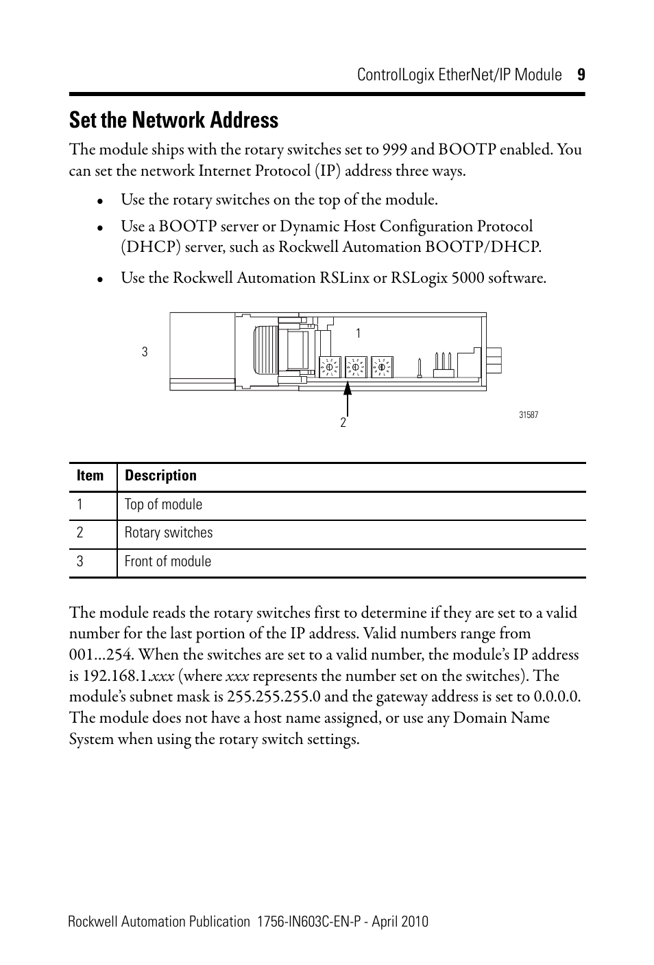 Set the network address | Rockwell Automation 1756-EN2T ControlLogix EtherNet/IP Module Installation Instructions User Manual | Page 9 / 28