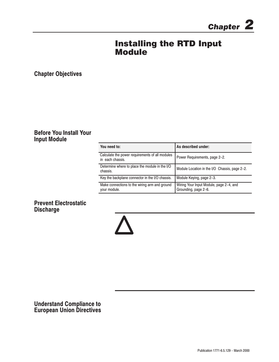 Installing the rtd input module, Chapter | Rockwell Automation 1771-IR Series D RTD Input Module User Manual User Manual | Page 15 / 79