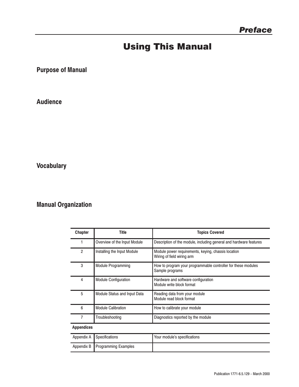 Using this manual, Preface | Rockwell Automation 1771-IR Series D RTD Input Module User Manual User Manual | Page 3 / 79