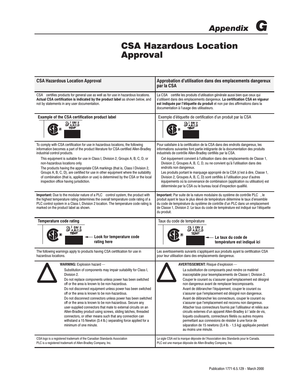 Csa hazardous location approval, Appendix | Rockwell Automation 1771-IR Series D RTD Input Module User Manual User Manual | Page 73 / 79