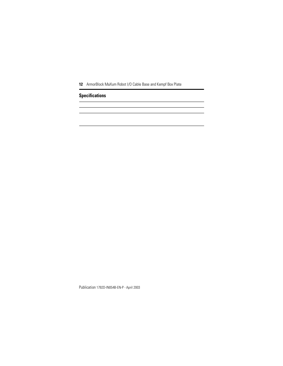 Specifications | Rockwell Automation 1792D-KPLT ArmorBlock MaXum Cable Base  User Manual | Page 12 / 16
