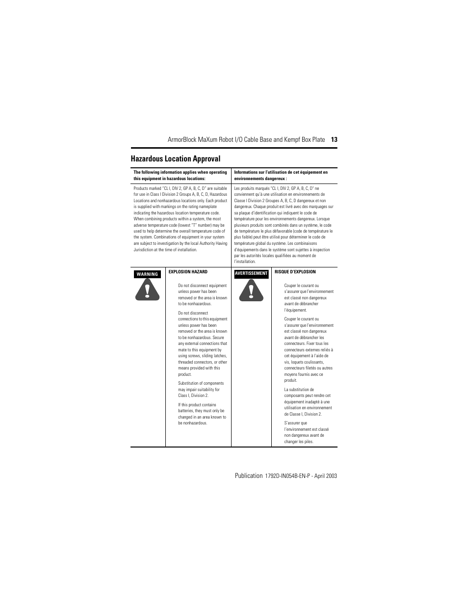 Hazardous location approval | Rockwell Automation 1792D-KPLT ArmorBlock MaXum Cable Base  User Manual | Page 13 / 16