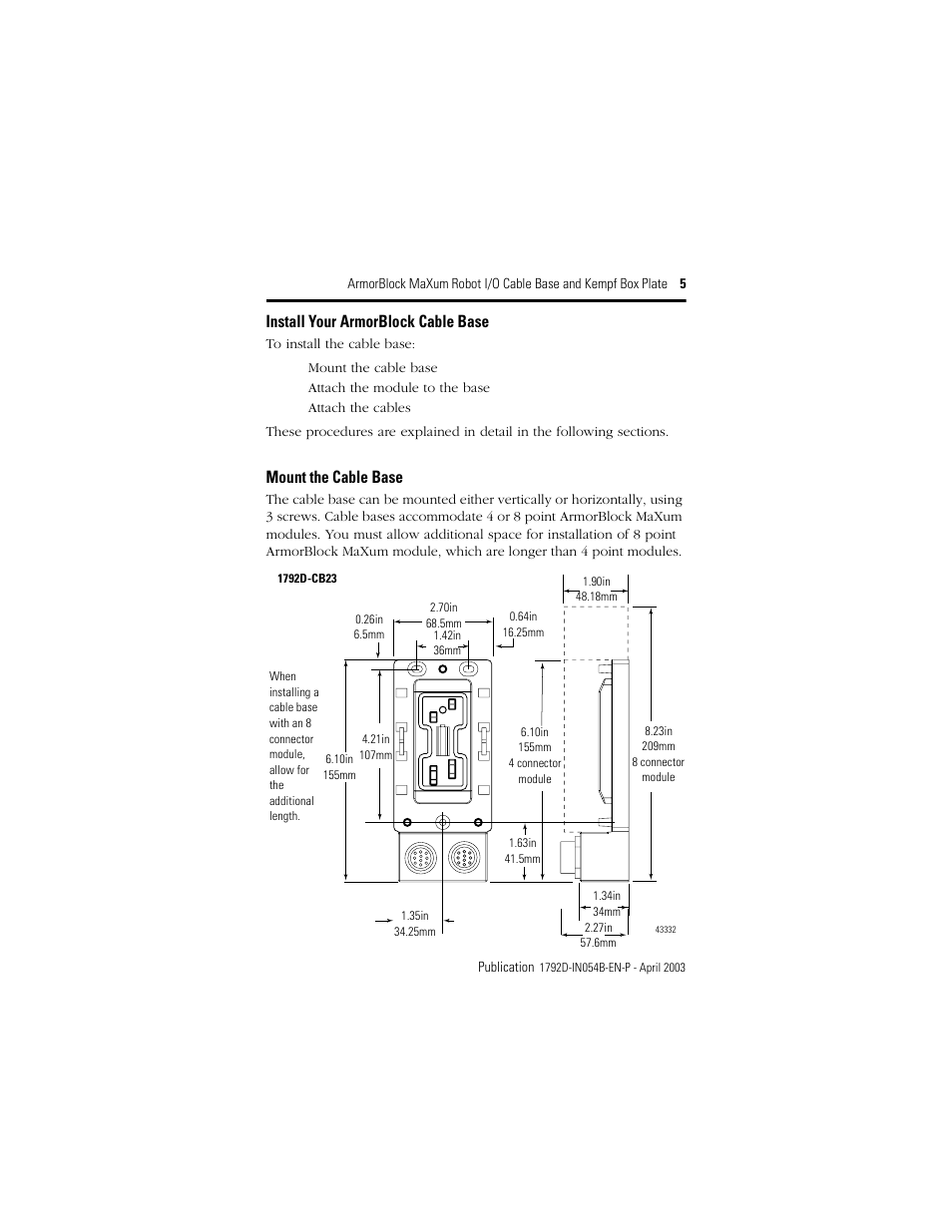 Install your armorblock cable base, Mount the cable base | Rockwell Automation 1792D-KPLT ArmorBlock MaXum Cable Base  User Manual | Page 5 / 16