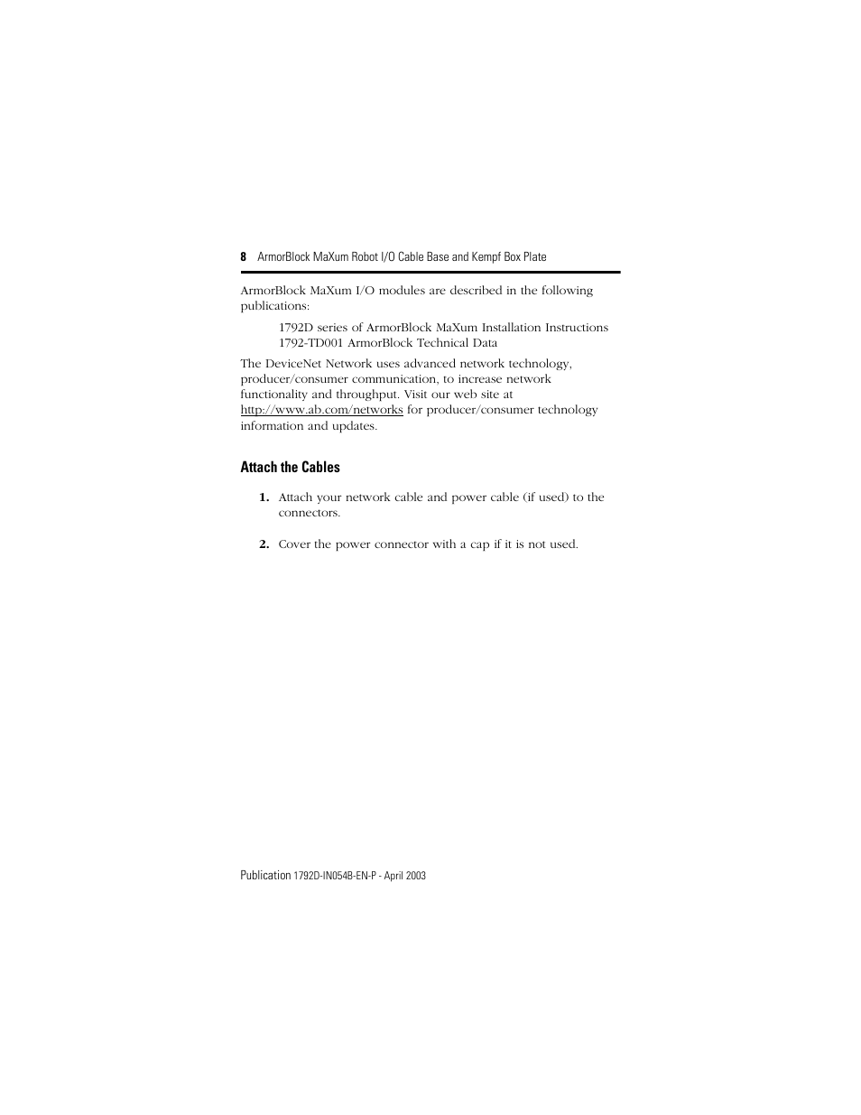 Attach the cables | Rockwell Automation 1792D-KPLT ArmorBlock MaXum Cable Base  User Manual | Page 8 / 16