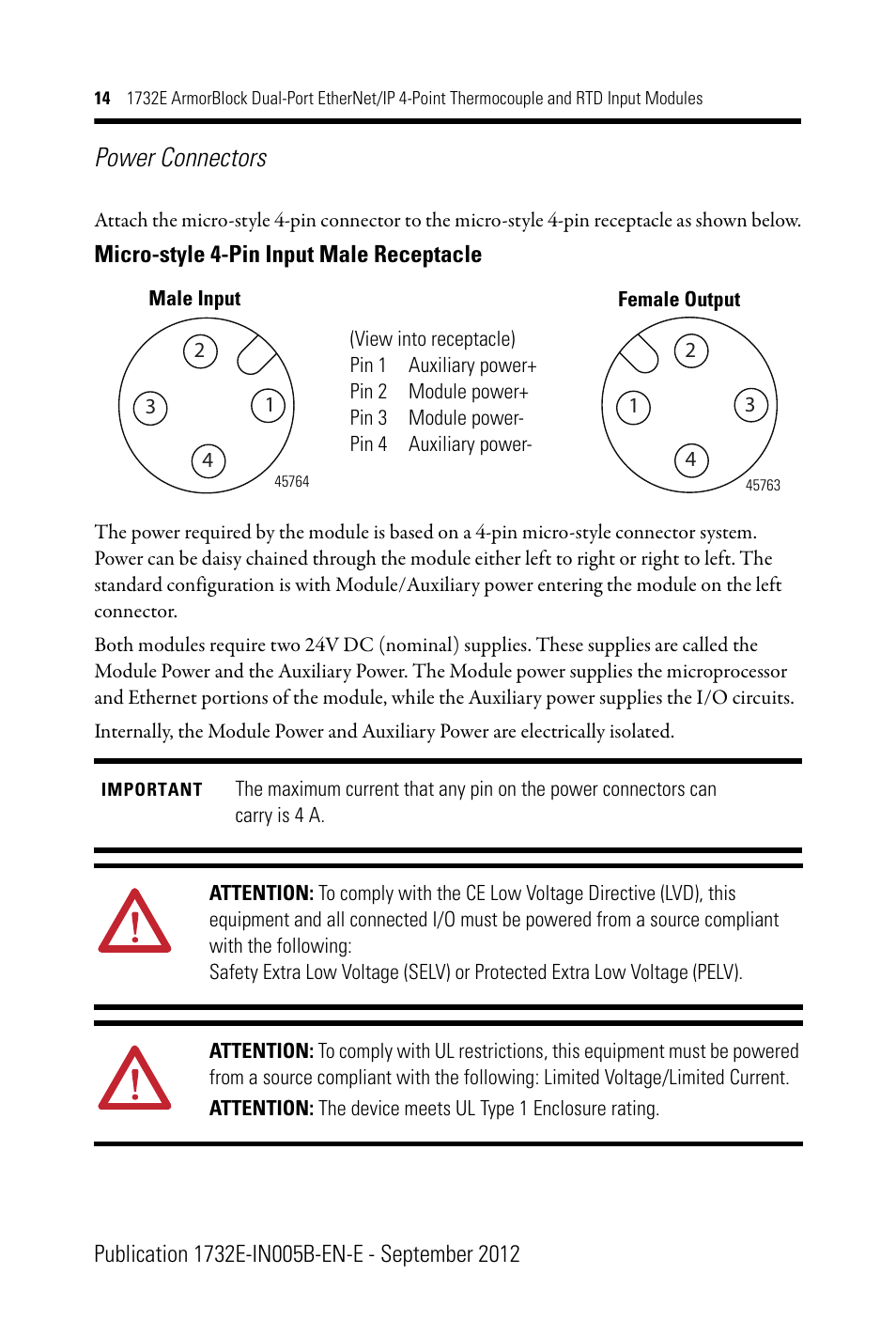 Power connectors | Rockwell Automation 1732E-IR4IM12R ArmorBlock Dual-Port EtherNet/IP 4-Point Thermocouple and RTD Input User Manual | Page 14 / 24