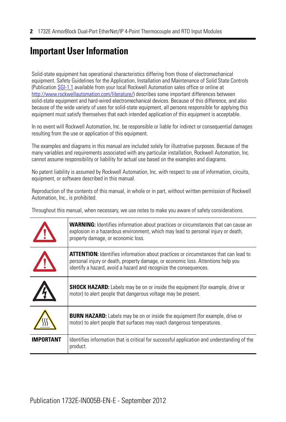 Important user information | Rockwell Automation 1732E-IR4IM12R ArmorBlock Dual-Port EtherNet/IP 4-Point Thermocouple and RTD Input User Manual | Page 2 / 24