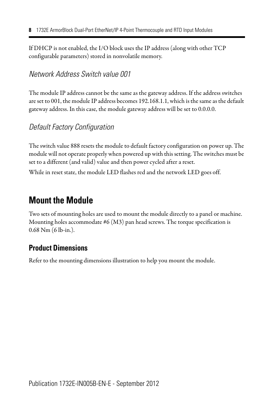 Mount the module, Product dimensions | Rockwell Automation 1732E-IR4IM12R ArmorBlock Dual-Port EtherNet/IP 4-Point Thermocouple and RTD Input User Manual | Page 8 / 24