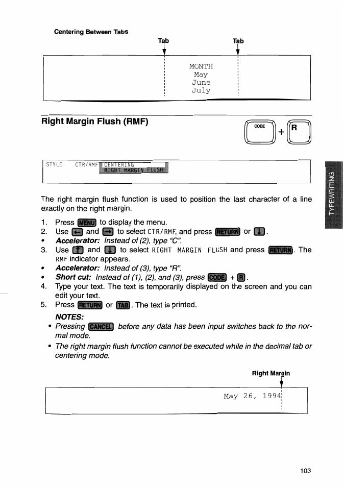 Right margin flush (rmf), Notes | Brother WP-700D User Manual | Page 111 / 172