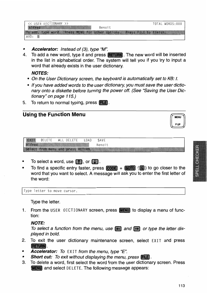 Notes, Using the function menu, Note | Brother WP-700D User Manual | Page 121 / 172